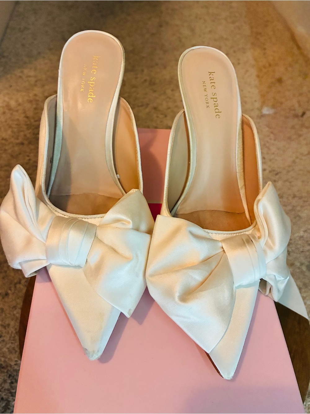 kate spade Ivory Satin Bow Pointed Mule